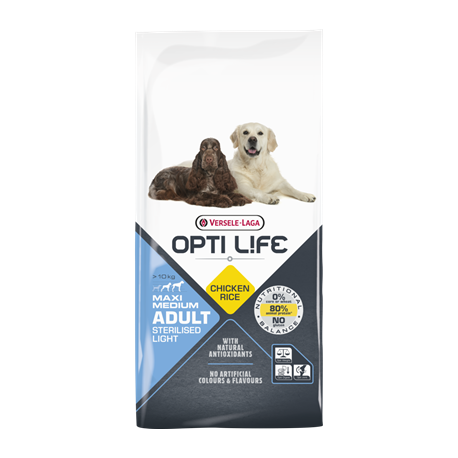 Opti life Light Medium & Maxi Versele Laga - croquettes pour chien en surpoids - sac de 12.5 Kg