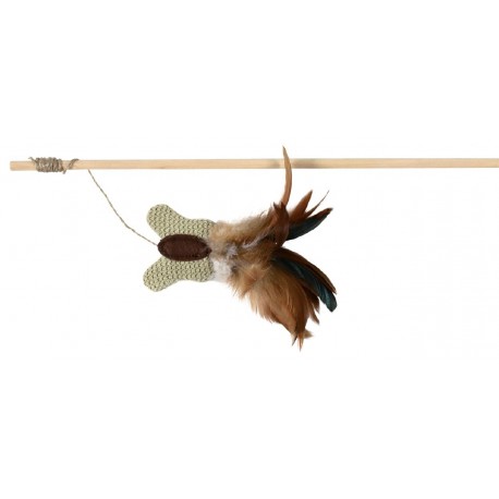 Jouet chat canne à pêche avec plumes