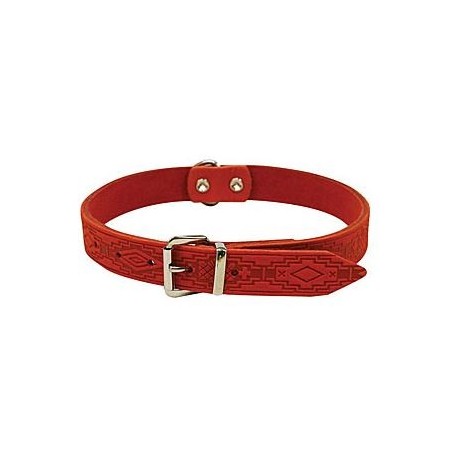 Collier nubuck rouge avec motifs 48cm